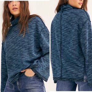 Free People We the Free Sunny Days Textured Knit Turtleneck Sweater blue -S